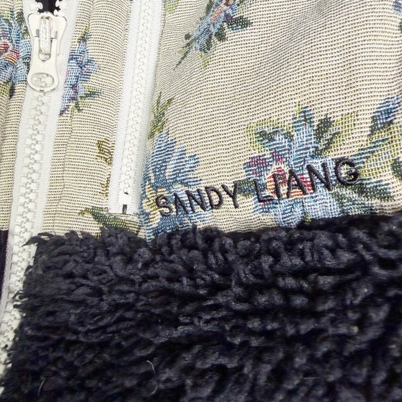 Sandy Liang Dove Faux Shearling Vest Floral Sherpa Fleece Black Beige Sz S - Picture 10 of 13